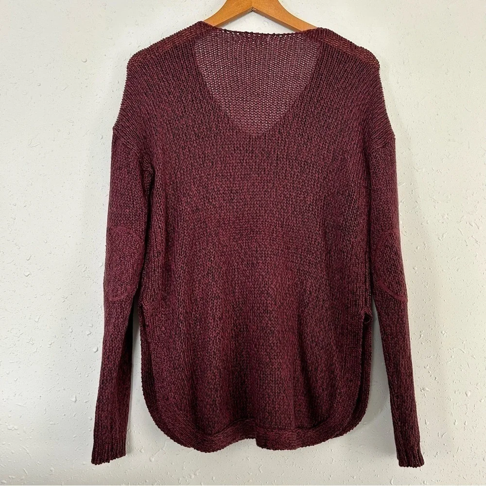 Francesca’s Harper Heritage Maroon Crewneck Sweater Large Elbow Detail